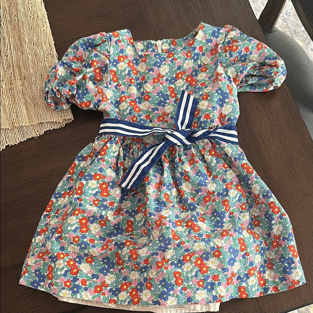 Mini Boden Pink and Blue Puff Sleeve Sundress